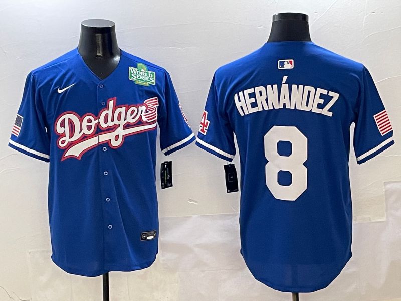 Men Los Angeles Dodgers #8 Hernandez Blue Second generation Joint Name Nike 2025 MLB Jersey style 7->youth nfl jersey->Youth Jersey
